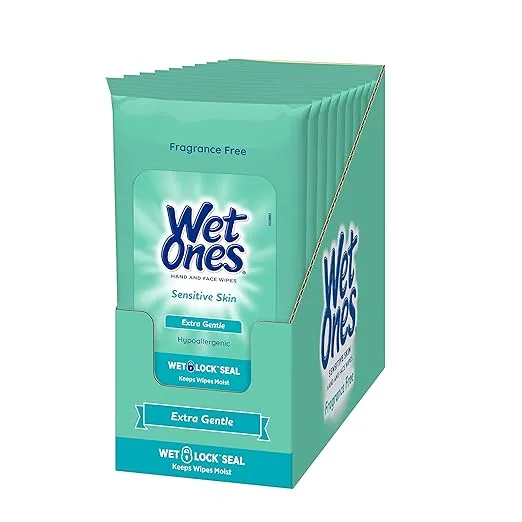 Wet Ones Hand Wipes for Sensitive Skin | Wipes Case for Hand and Face | 20 ct. Travel Size (10 pack)