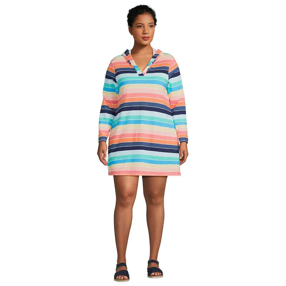 Women's Cotton Jersey Long Sleeve Hooded Swim Cover-up Dress