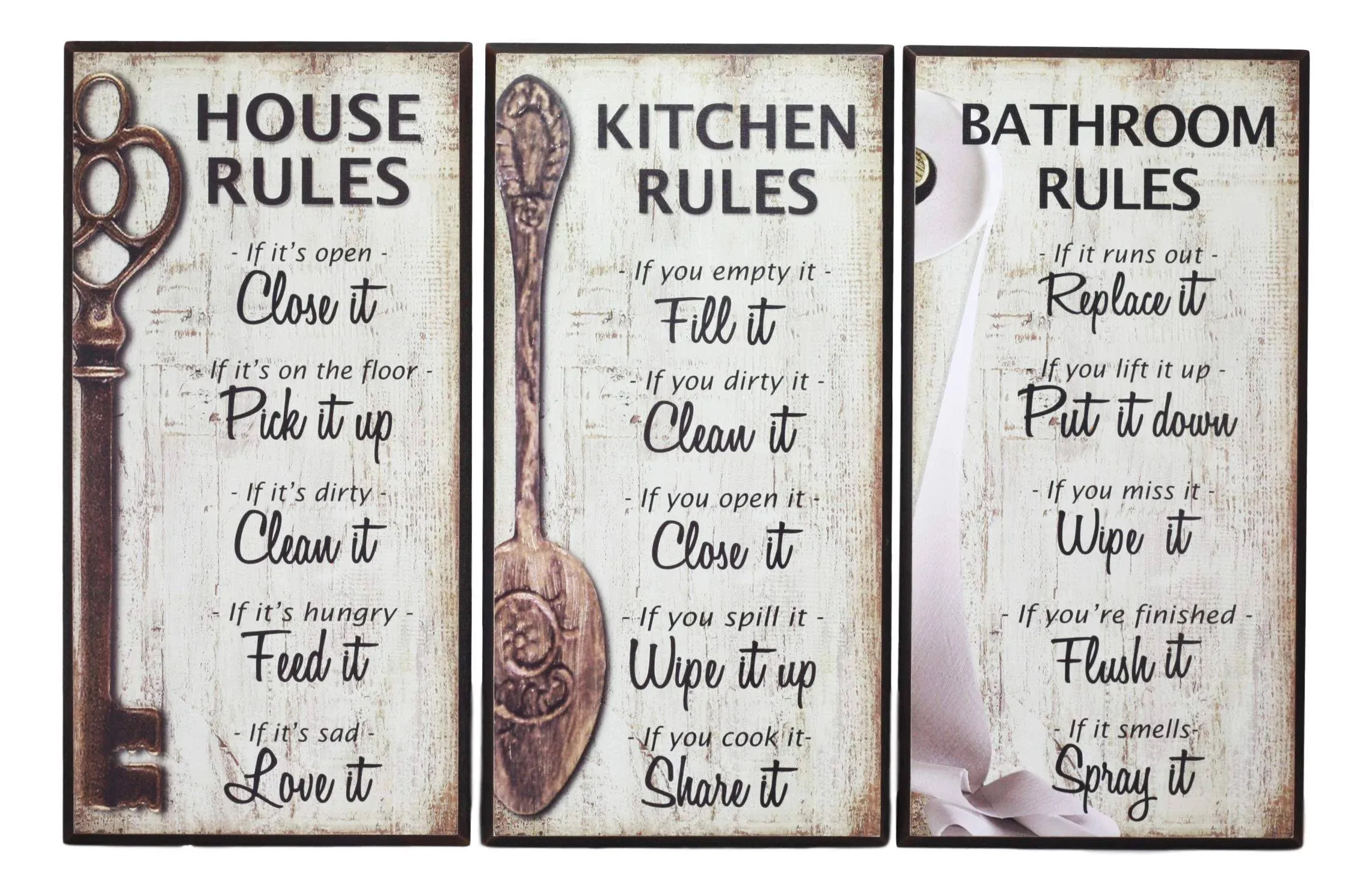 Our Family Rules Wall Art Signs Decor Set Of 3 For Kitchen House Bathroom Accent