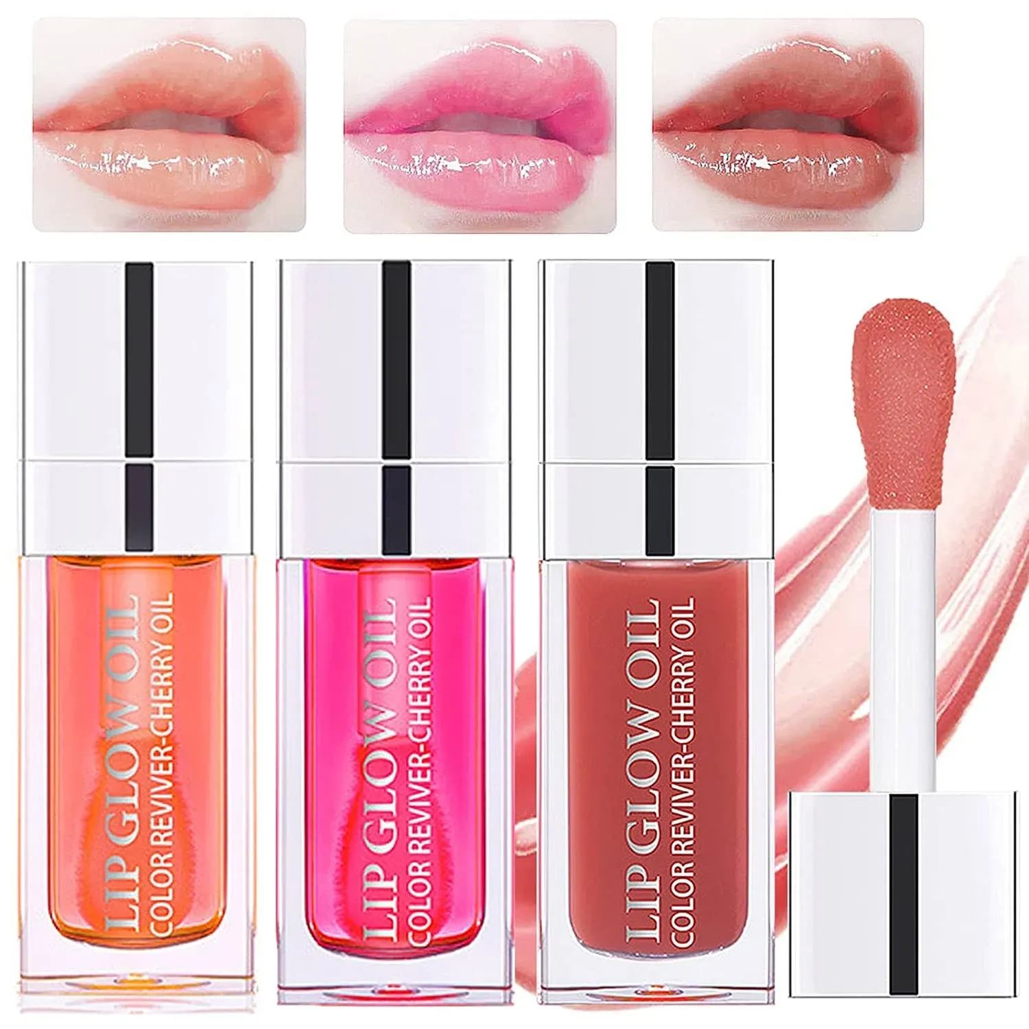 Plumping Lip Oil(3 Pcs) Hydrating Lip Gloss Tinted Lip Balm Transparent Lip Care ...