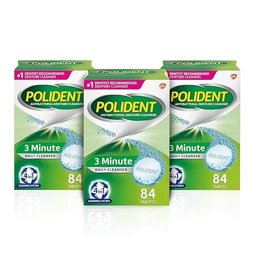 Polident 3 Minute Triple Mint Antibacterial Denture Cleanser Effervescent Tablets, 3x84 count