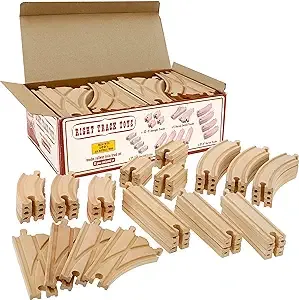 Wooden Train Track 52 Piece Set - 18 Feet Of Track Expansion And 5 Distinct Pieces - 100% Compatible with All Major Brands Including Thomas Wooden Railway System - by Right Track Toys