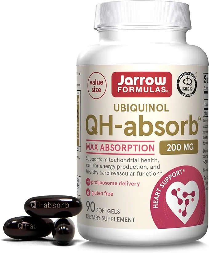 Jarrow Formulas QH-Absorb 200 mg - Active Antioxidant Form of Co-Q10 - Dietary Supplement - Supports Mitochondrial Energy Production & Cardiovascular Health - 90 Softgels