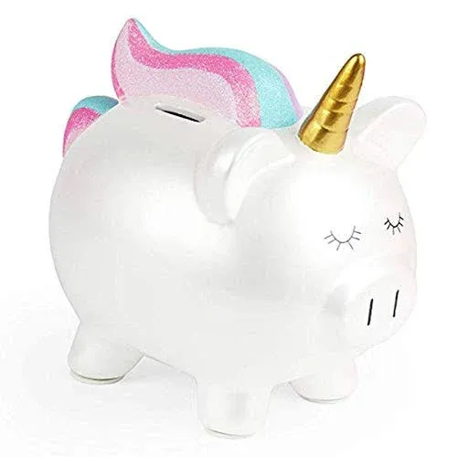 Velocity Necessities Unicorn Piggy Bank for Girls - Ceramic Rainbow Money Kids ...