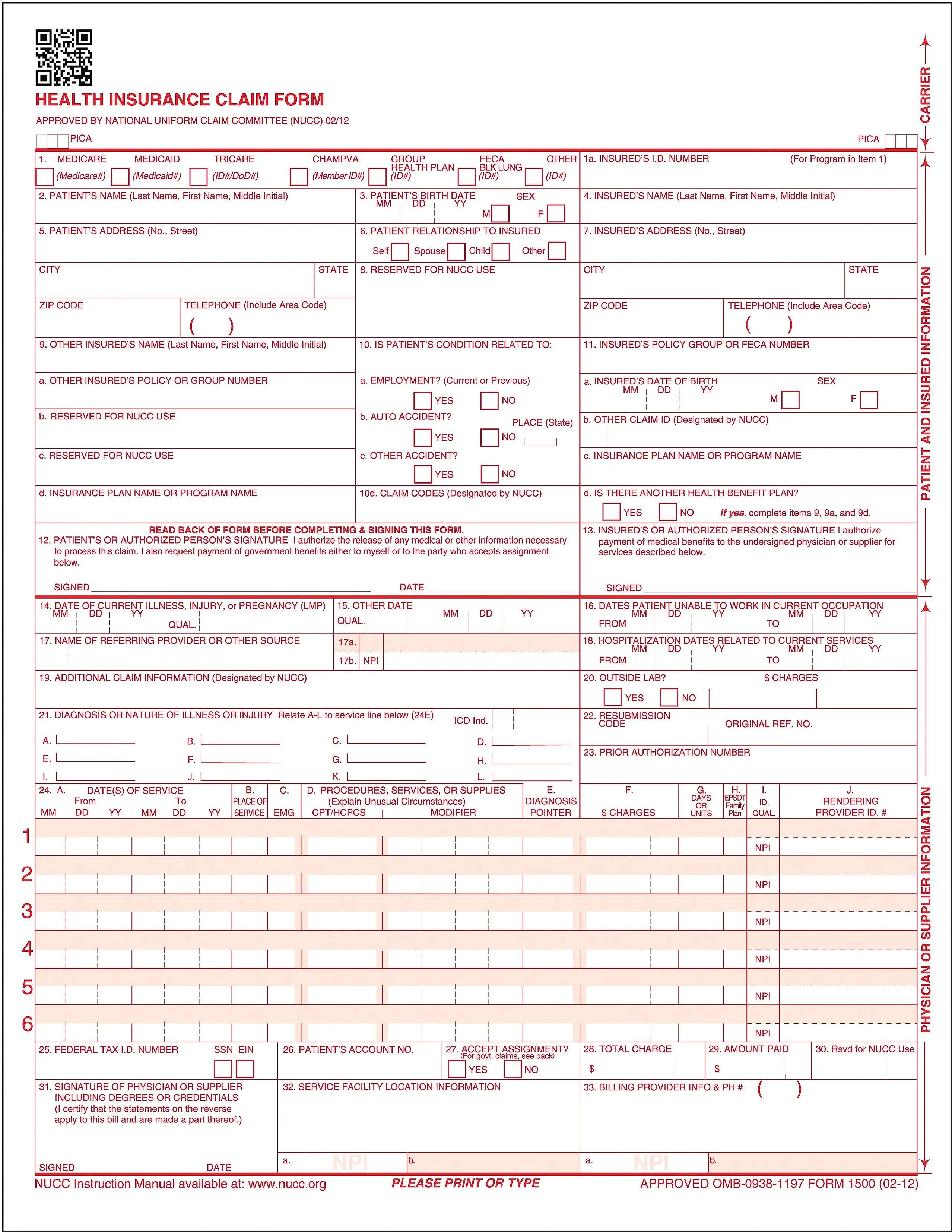 ComplyRight CMS-1500 Health Insurance Claim Forms One-Part 8.5 x 11 250 Forms