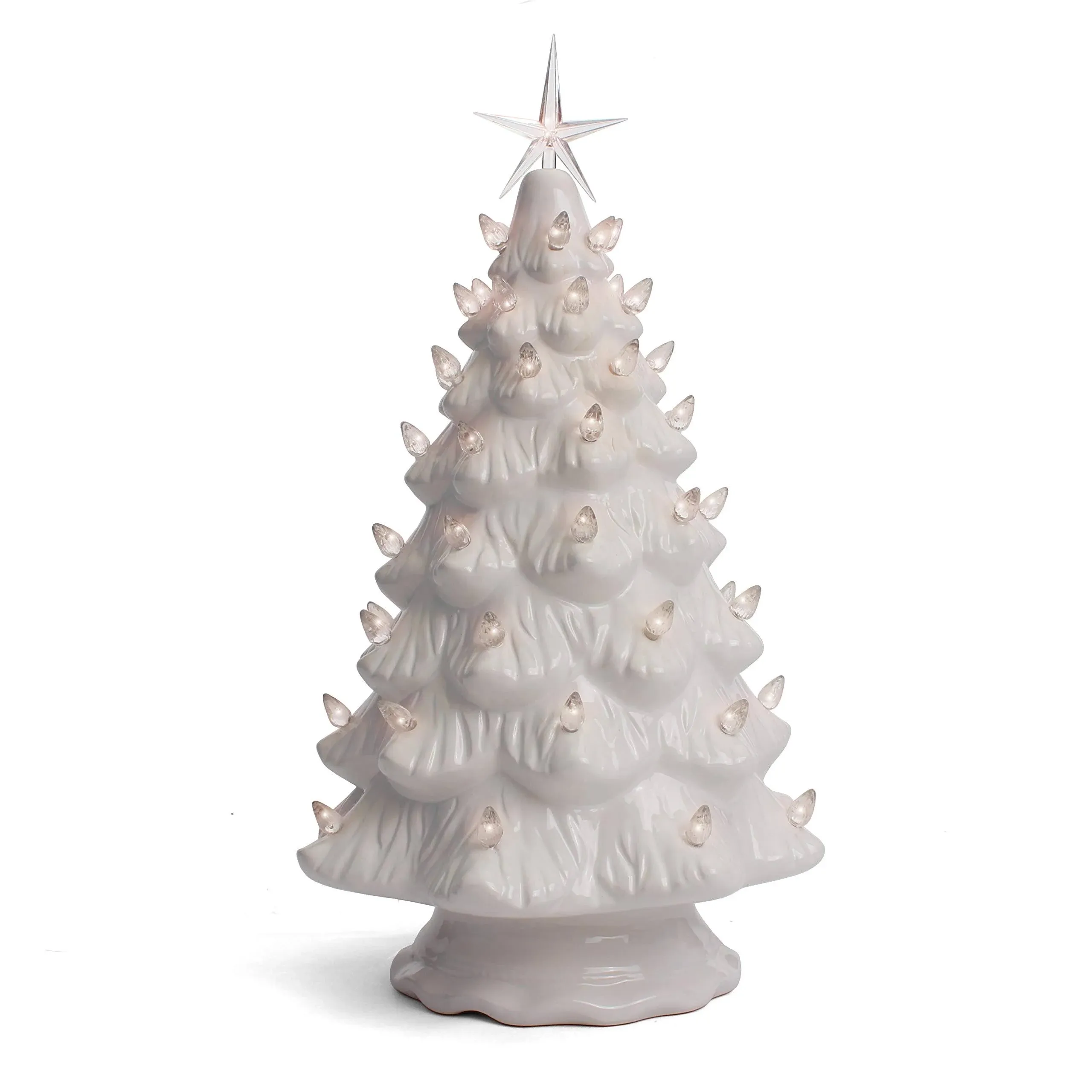 Milltown Merchants Ceramic Christmas Tree - Tabletop Christmas Tree with Lights - (15.5" Large White Christmas Tree/White Lights) - Lighted Vintage Ceramic Tree