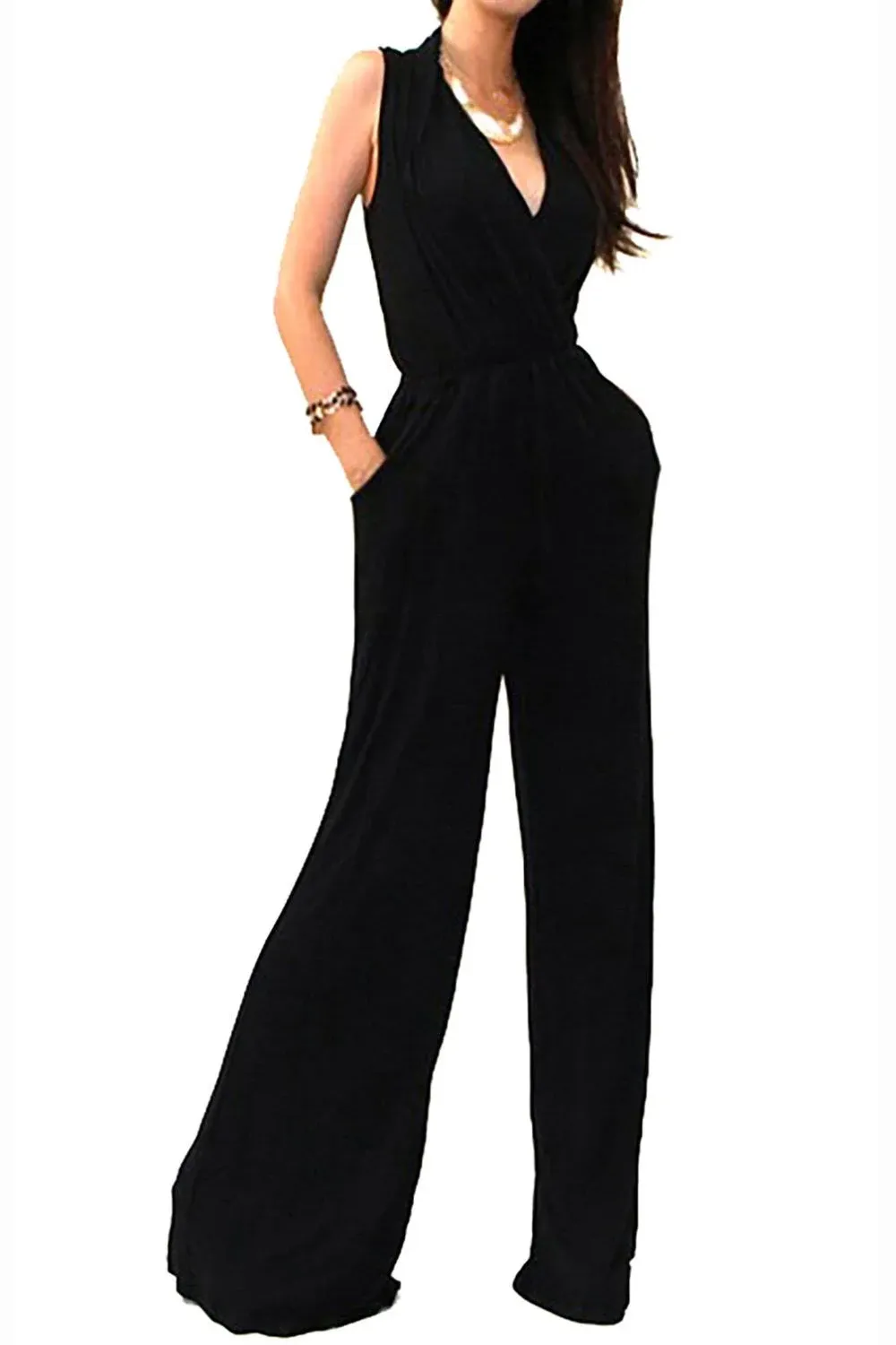 Vivicastle Women's USA Sexy Wrap Top Wide Leg Long Sleeve Cocktail Knit Jumpsuit