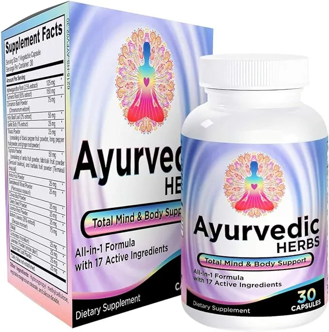 Ayurvedic Herbs (All-in-1) Supplement 2-Month Supply - Ayurveda Mind, Body & Spirit Herbal Blend Complex with 17 Active Ingredients - Natural Ayurvedic Supplements - 60 Capsules