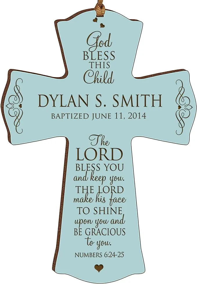 Lifesong Milestones Personalized Baptism 1st Holy Communion Christening Wall Cross Decoration God Bless This Child The Lord Bless You and Keeps You