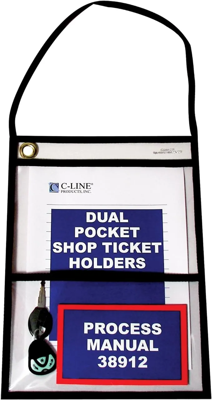 Stitched Dual Pocket Ticket Holder with Hanging Strap, Both Sides Clear, 9 x ...