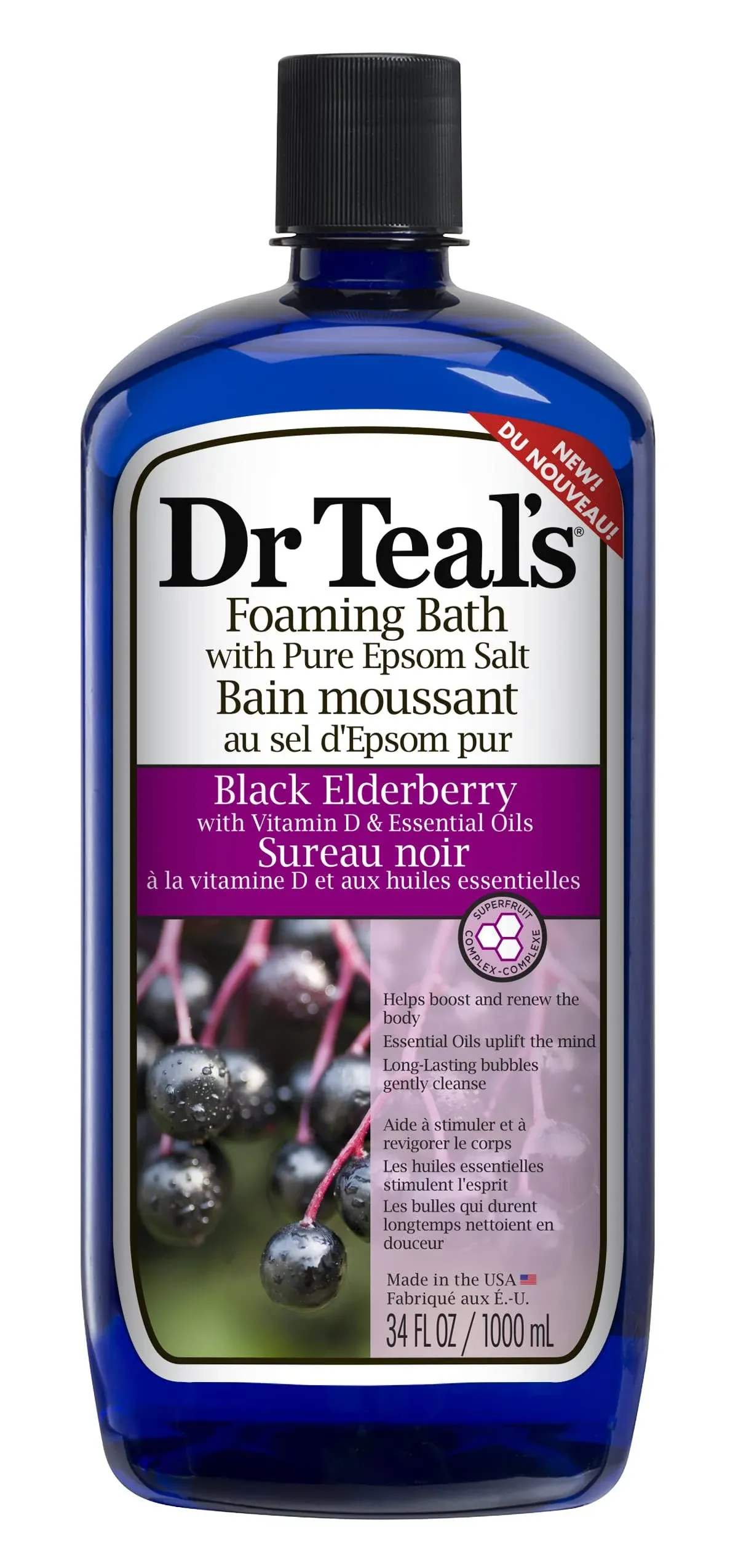 Dr Teal's Foaming Bath with Pure Epsom Salt, Black Elderberry - 34 fl oz