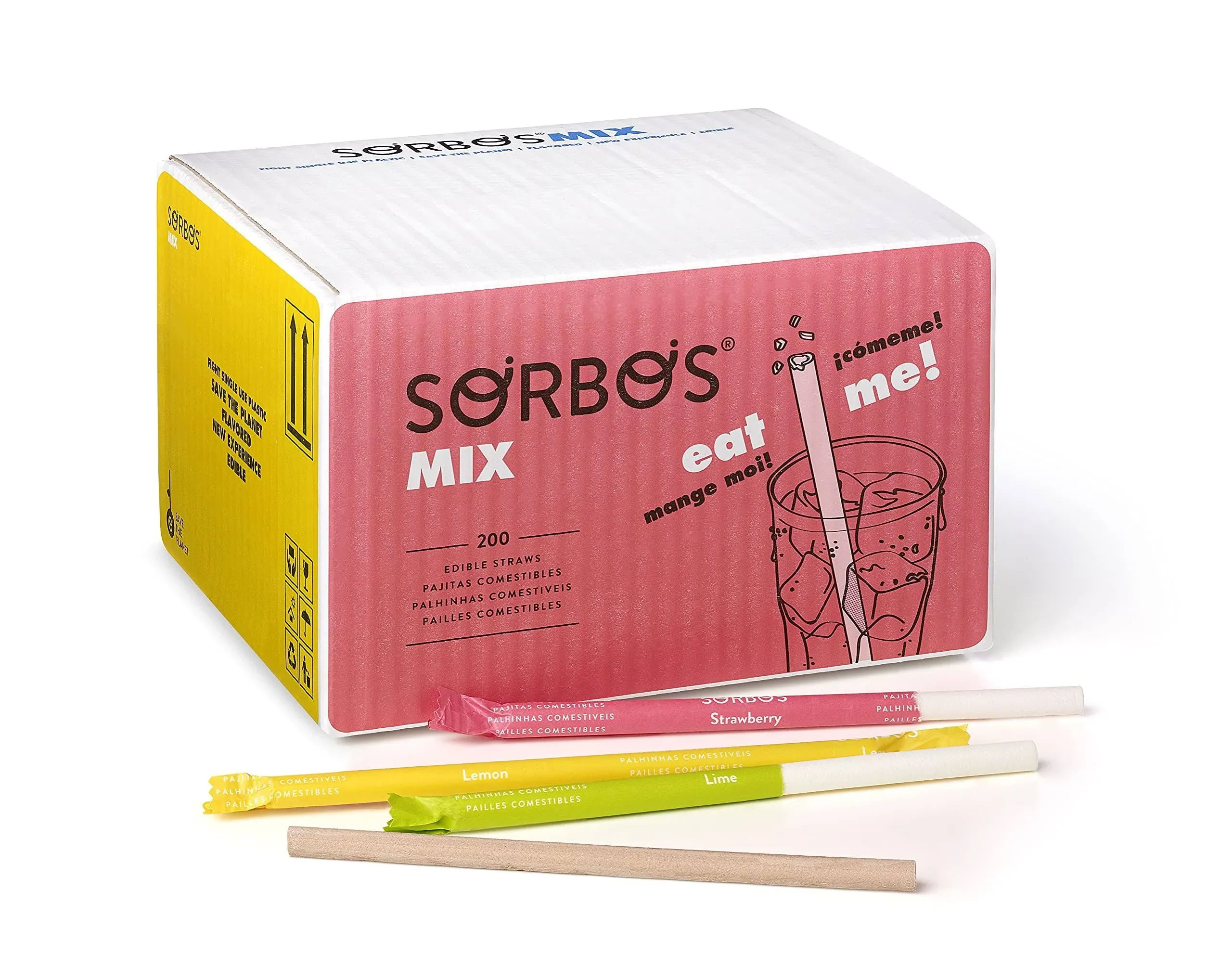 Sorbos Edible Straws, Flavor Mix Variety, Chocolate, Lemon, Lime, Strawberry ...