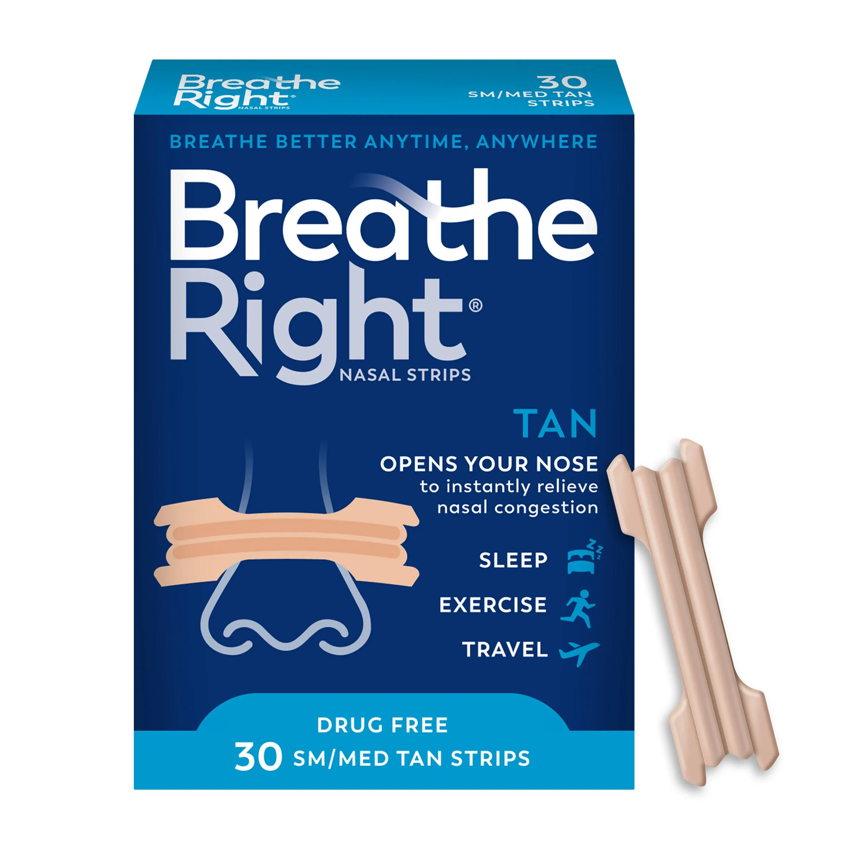 Breathe Right Nasal Strips, Original, Tan, Small/Medium - 30 strips