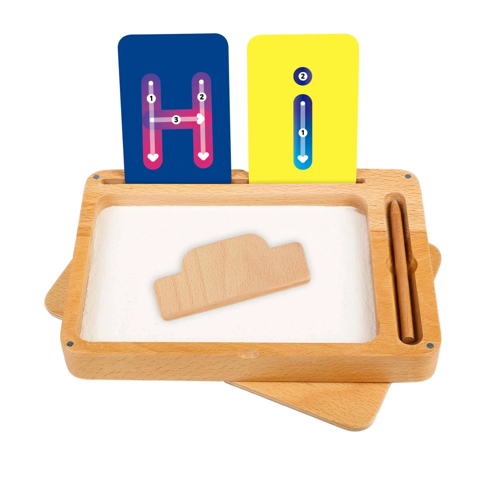 BLUE GINKGO Sand Tracing Tray - Wooden Montessori Sand Tray with Lid for Writing