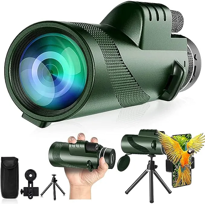 PhysioPhyx 80x100 Monocular-Telescope High Powered Monocular Low Night Vision Monocular for Smartphone Adapter Monocular Telescope Hunting Wildlife Bird Watching Travel Camping Hiking, Green-1