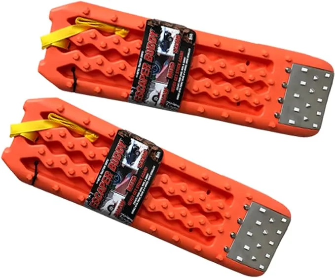 Maxsa 20322 Metal Gripped Escaper Buddy Traction Boards for Off-Road Mud, Sand, & Snow Vehicle Extraction, Bendable, Unbreakable, Orange, 2 Pack