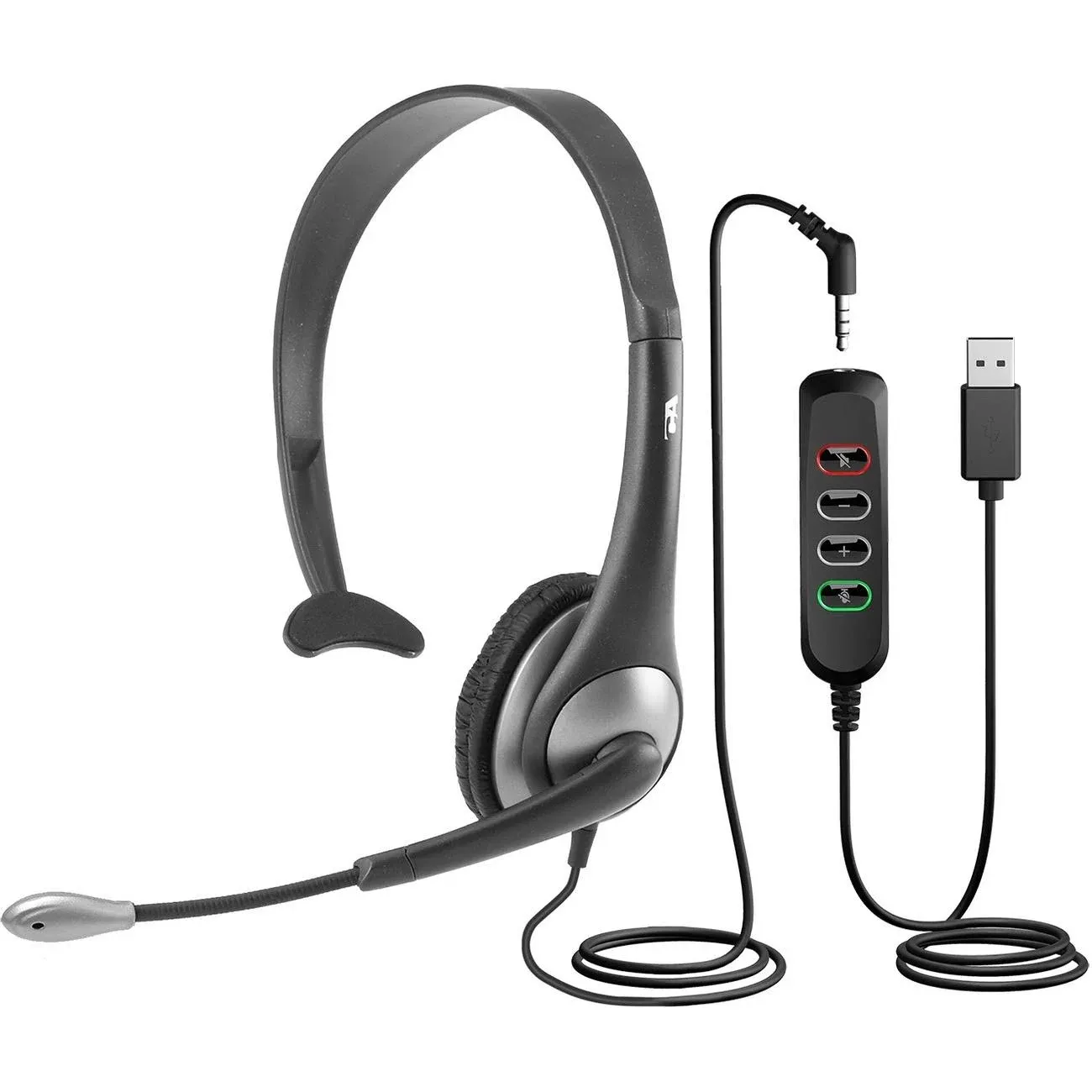 Cyber Acoustics Mono 3.5mm And USB Controller Headset AC-104USB