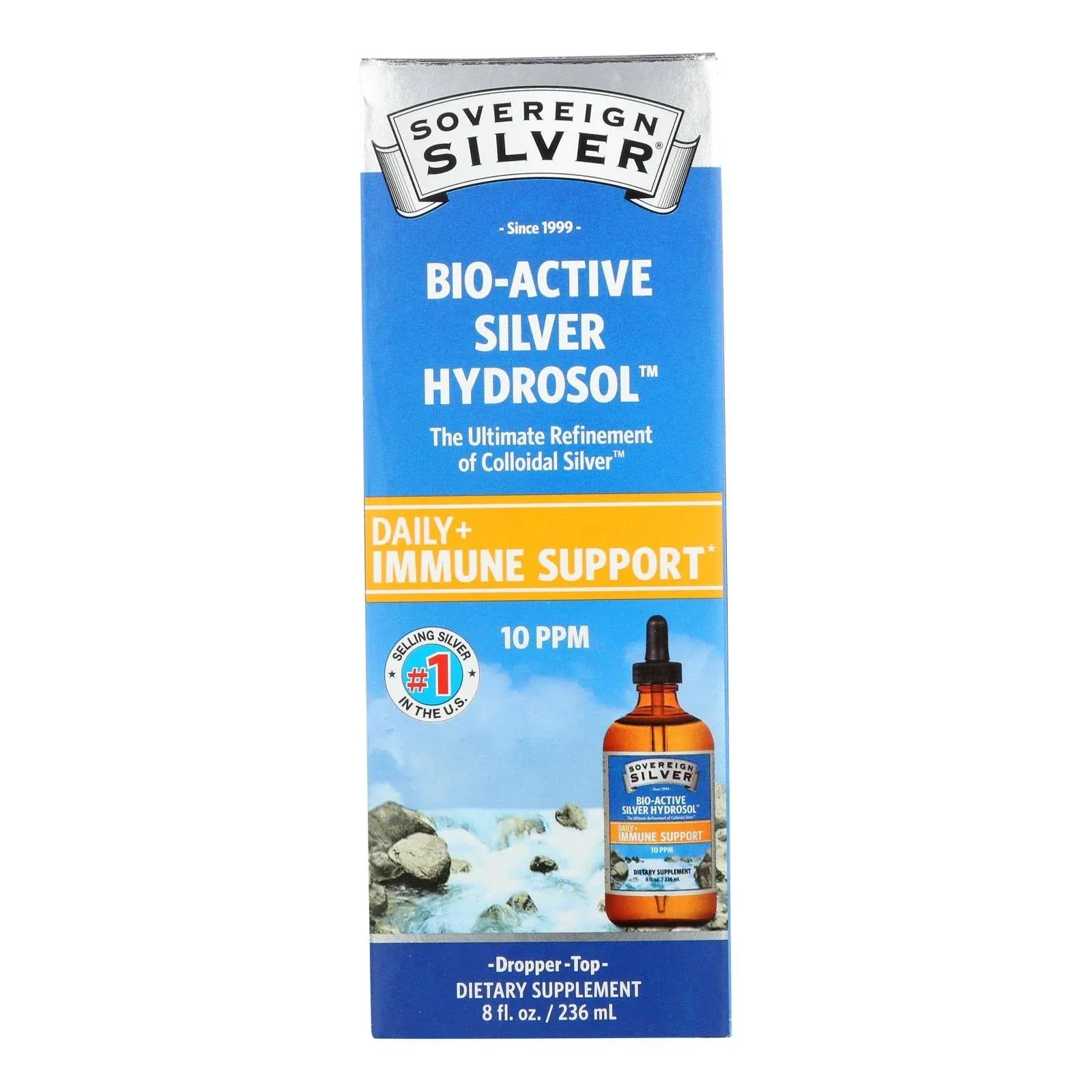 Sovereign Silver Bio-Active Silver Hydrosol, 10 PPM, Dropper Top - 8 fl oz