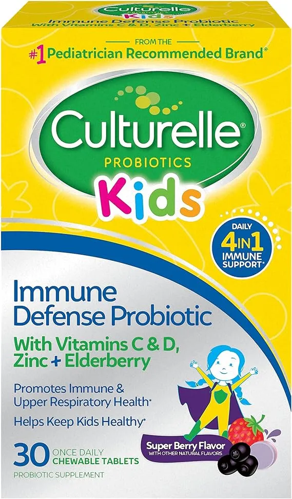 Culturelle Immune Defense Probiotic with 4-in-1 Immune Support for Kids 3+*, Mixed Berry, 30 Chewables