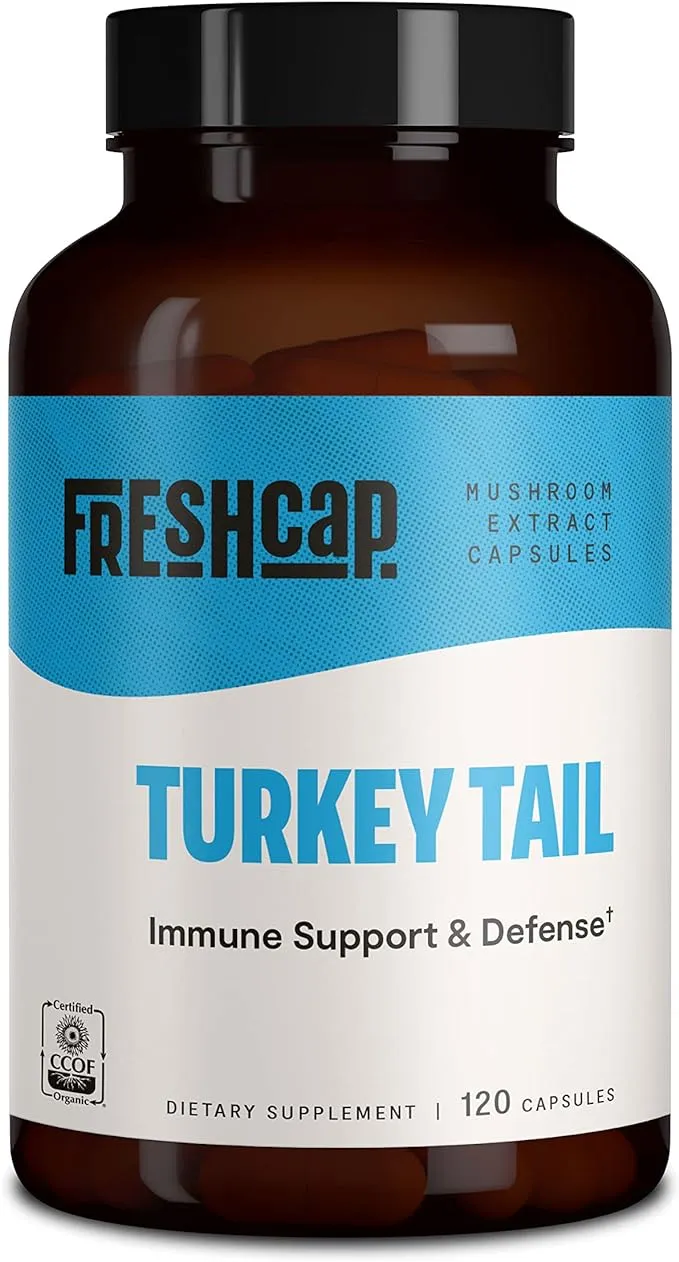 FreshCap Turkey Tail Mushroom Supplements for Immune & Digestive Health - Ayurveda Mushroom Supplements (120 Capsules)