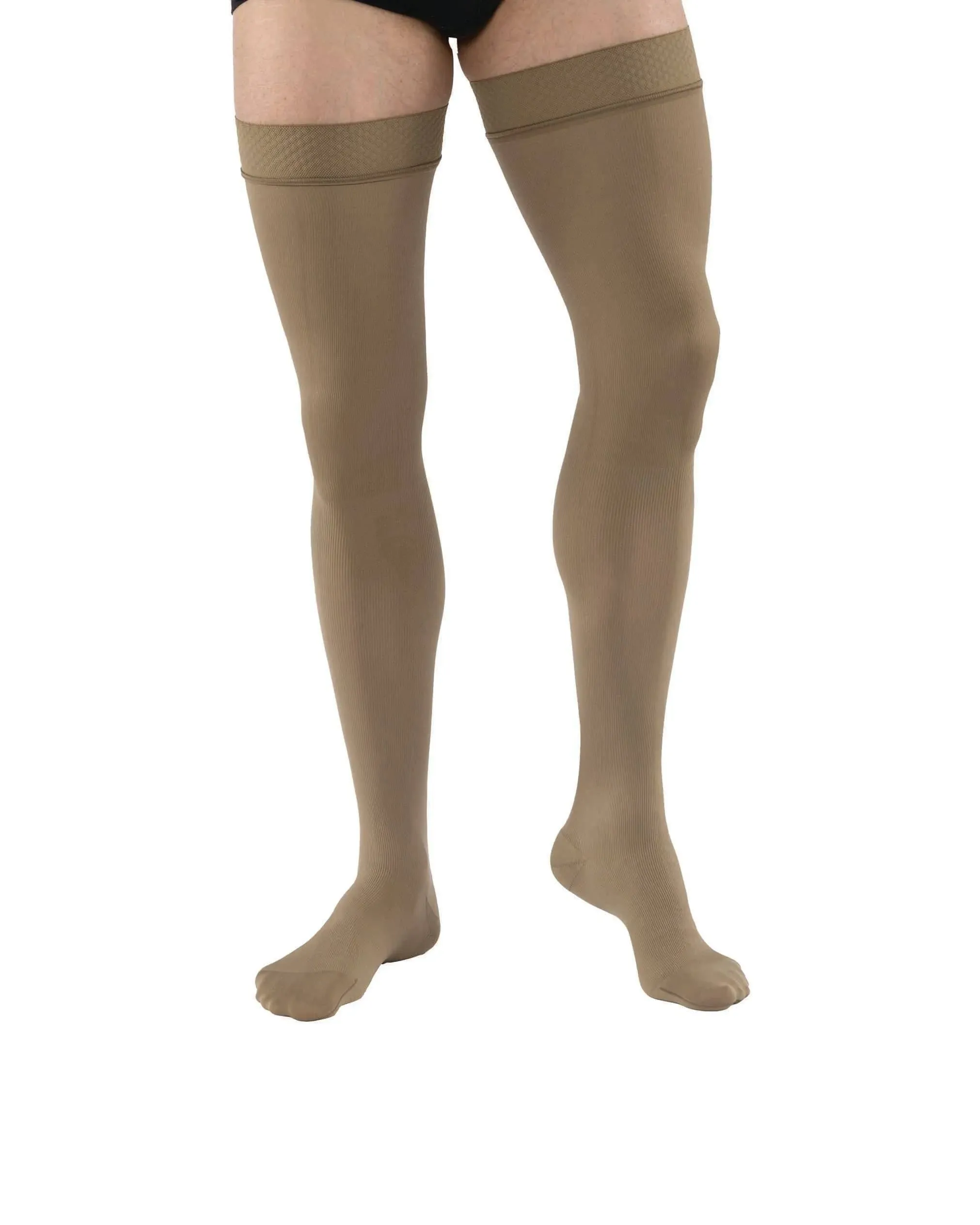 Jobst for Men 15-20 mmHg Closed Toe Thigh High Compression Stockings Khaki Medium