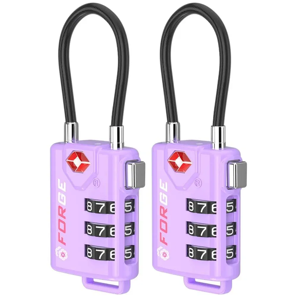 Forge TSA Approved Luggage Locks, Re-settable Combination with Alloy Body, Light Purple 2 PK. for Luggage, Suitcase, Backpack and More.