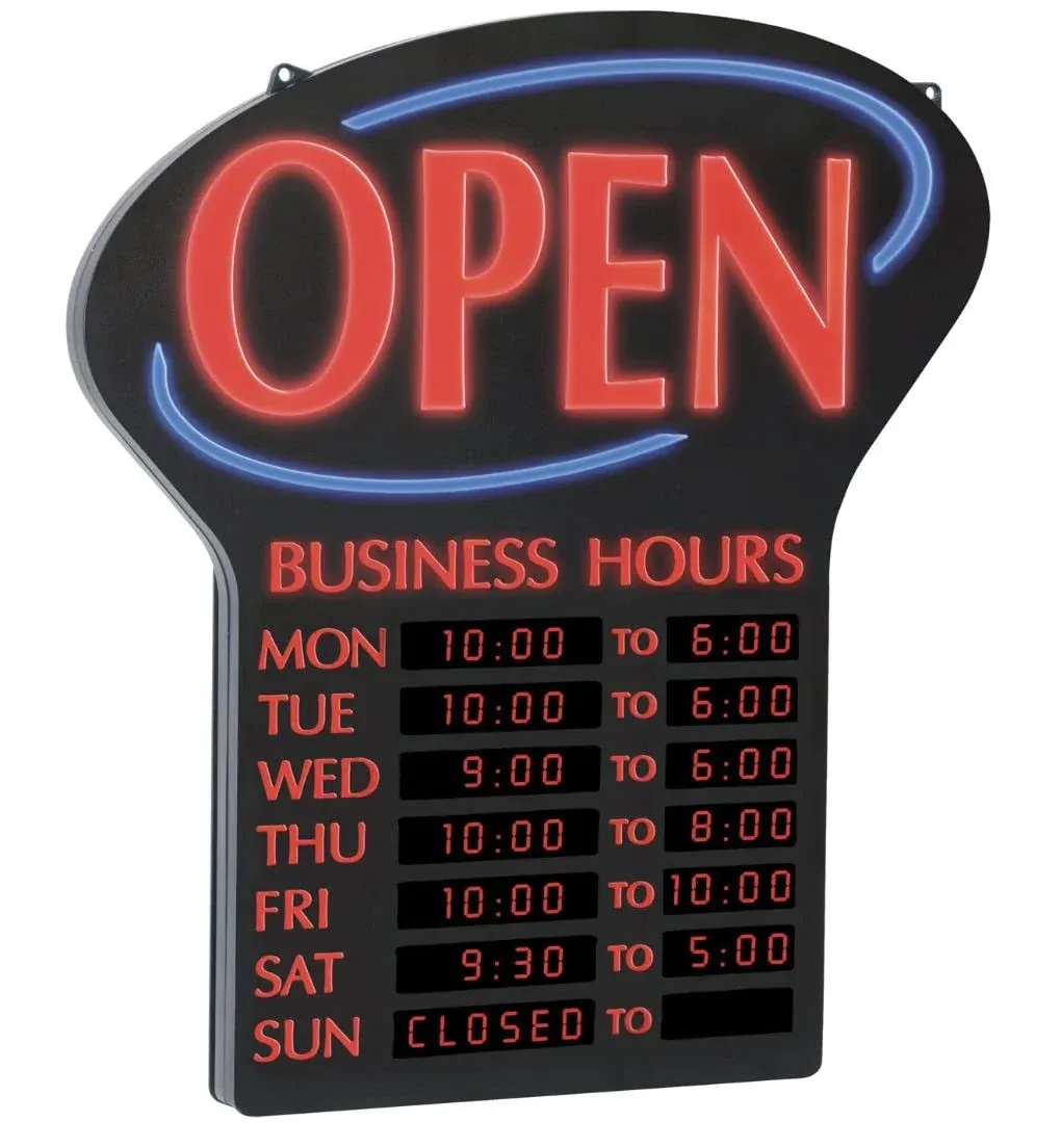 Newon LED Open Sign with Digital Business Hours