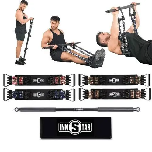 INNSTAR Adjustable Bench Press Band with Bar, Upgraded Push Up Resistance Bands, Portable Chest Builder Workout Equipment, Arm Expander for Home