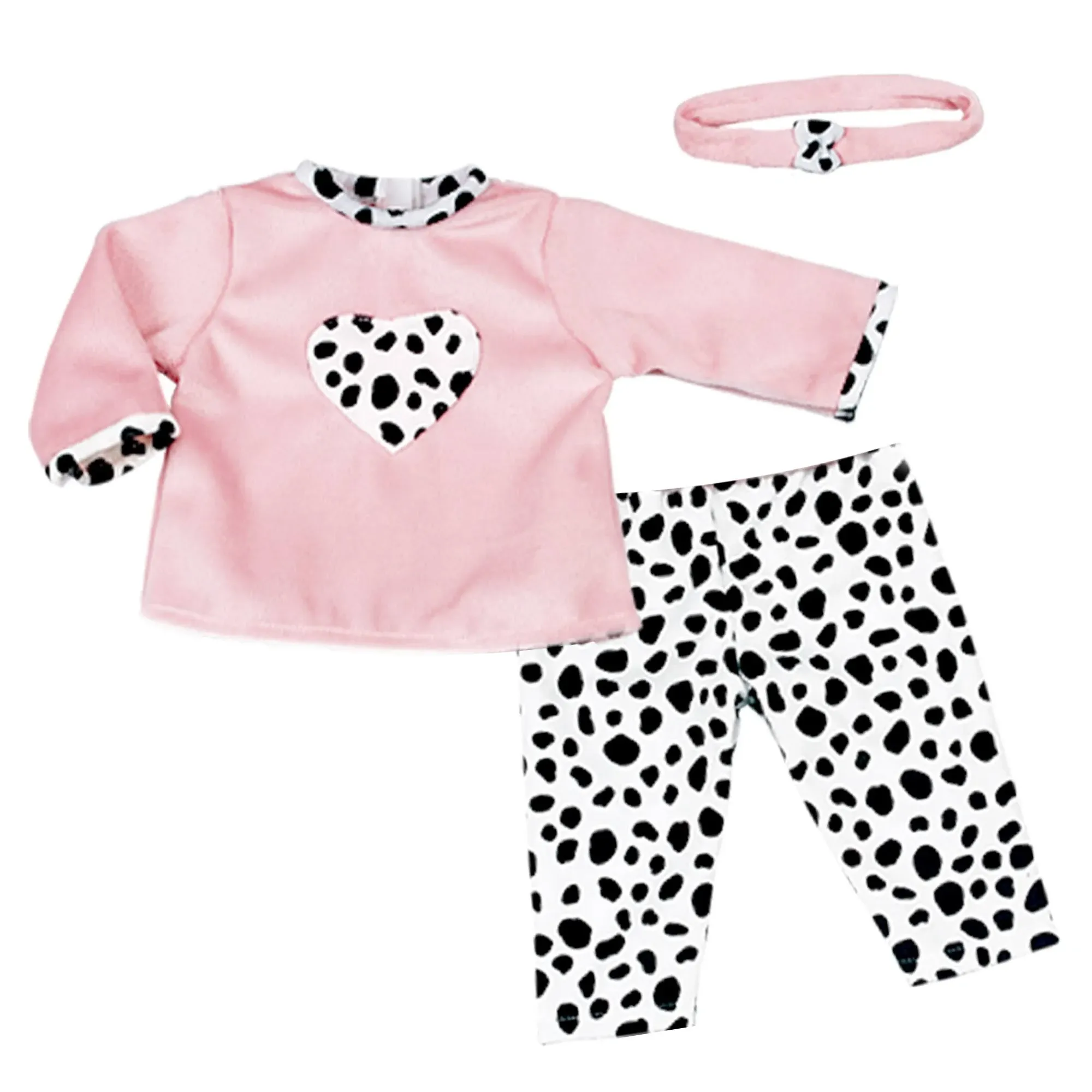 Sophia's 3 Piece Long Sleeve Velour Shirt, Dalmatian Print Pants and Matching Headband Set for 15 Inch Baby Dolls, Pink/Black