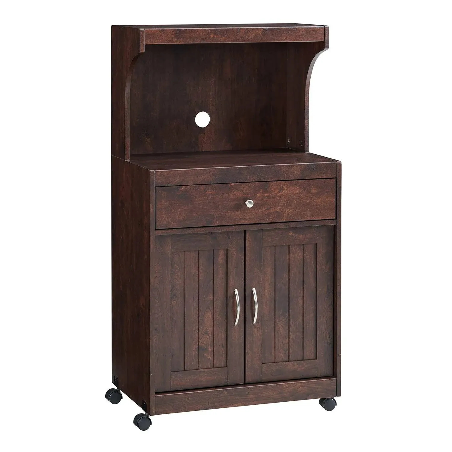 Mahogany Finish Wooden Microwave Cart Rolling Kitchen Storage Utility Cabinet