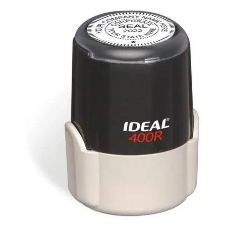 Corporate Seal Stamp, Ideal 400R, Round 1-5/8 inch Impression, Black Body