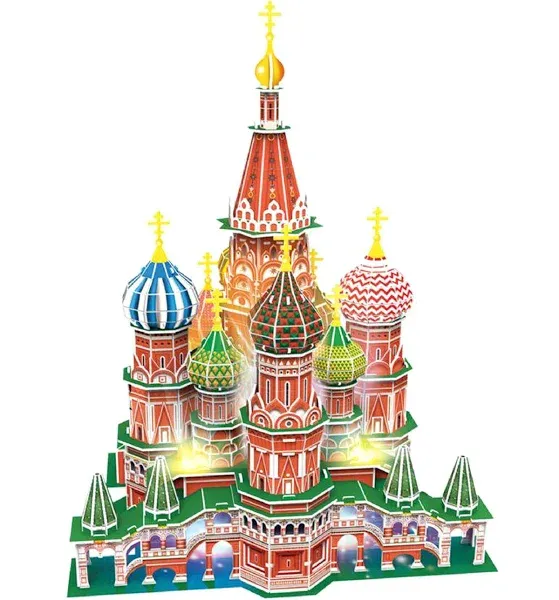 CubicFun LED Russia Cathedral 3D Puzzles for Adults Kids, St.Basil's Cathedral Architecture Building Church Model Kits Toys for Teens, 224 Pieces