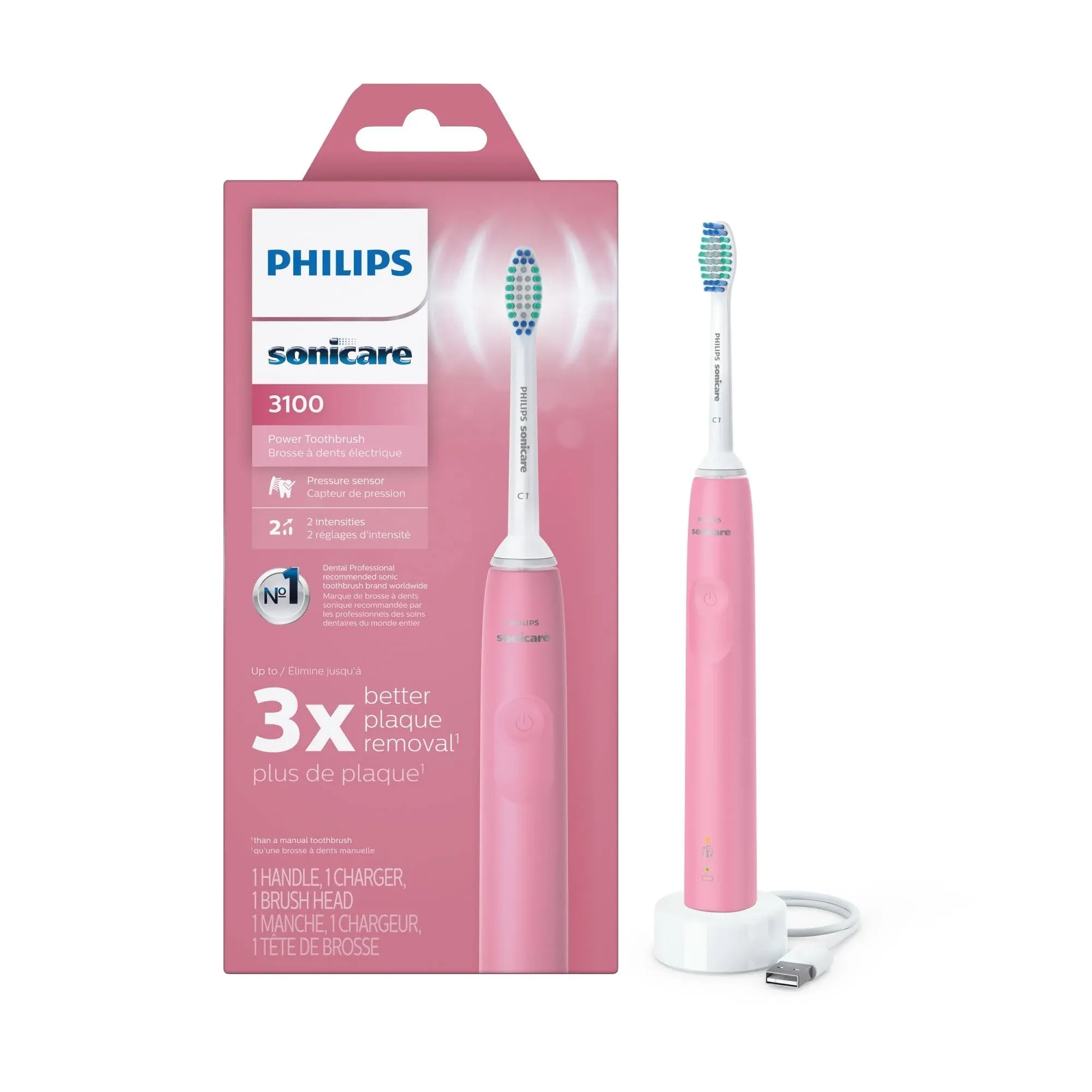 Philips Sonicare 3100 Power Toothbrush, Rechargeable Electric Toothbrush with Pressure Sensor, Black HX3681/04