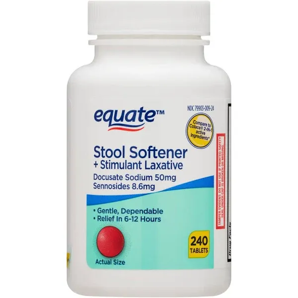 Equate Stool Softener Plus Stimulant Laxative Tablets for Constipation, 240 Coun