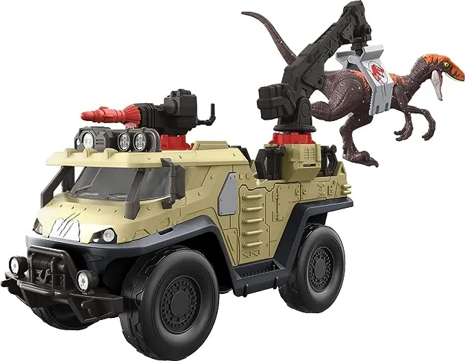 Jurassic World Dominion Capture and Crush Truck with Velociraptor Action Figure Toys