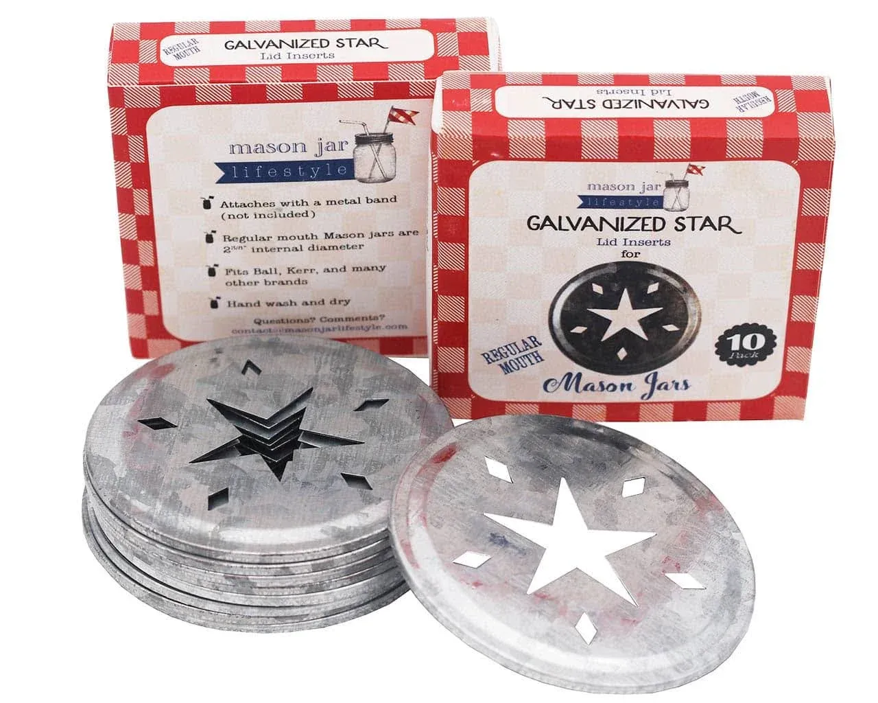 Star Cutout Galvanized Metal Lid Inserts for Mason Jars 10 Pack