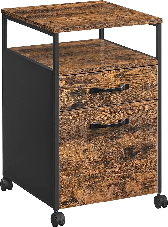 Vasagle Classeur Roulant, Armoire de Bureau Mobile, 2 Tiroirs, Brun Rustique Et Noir Uofc71x