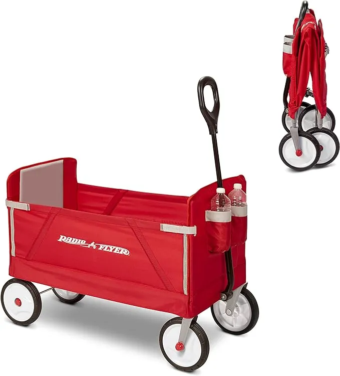 Radio Flyer 3-in-1 EZ Folding Wagon Ride On For Kids, Garden, & Cargo, Red Collapsible Wagon