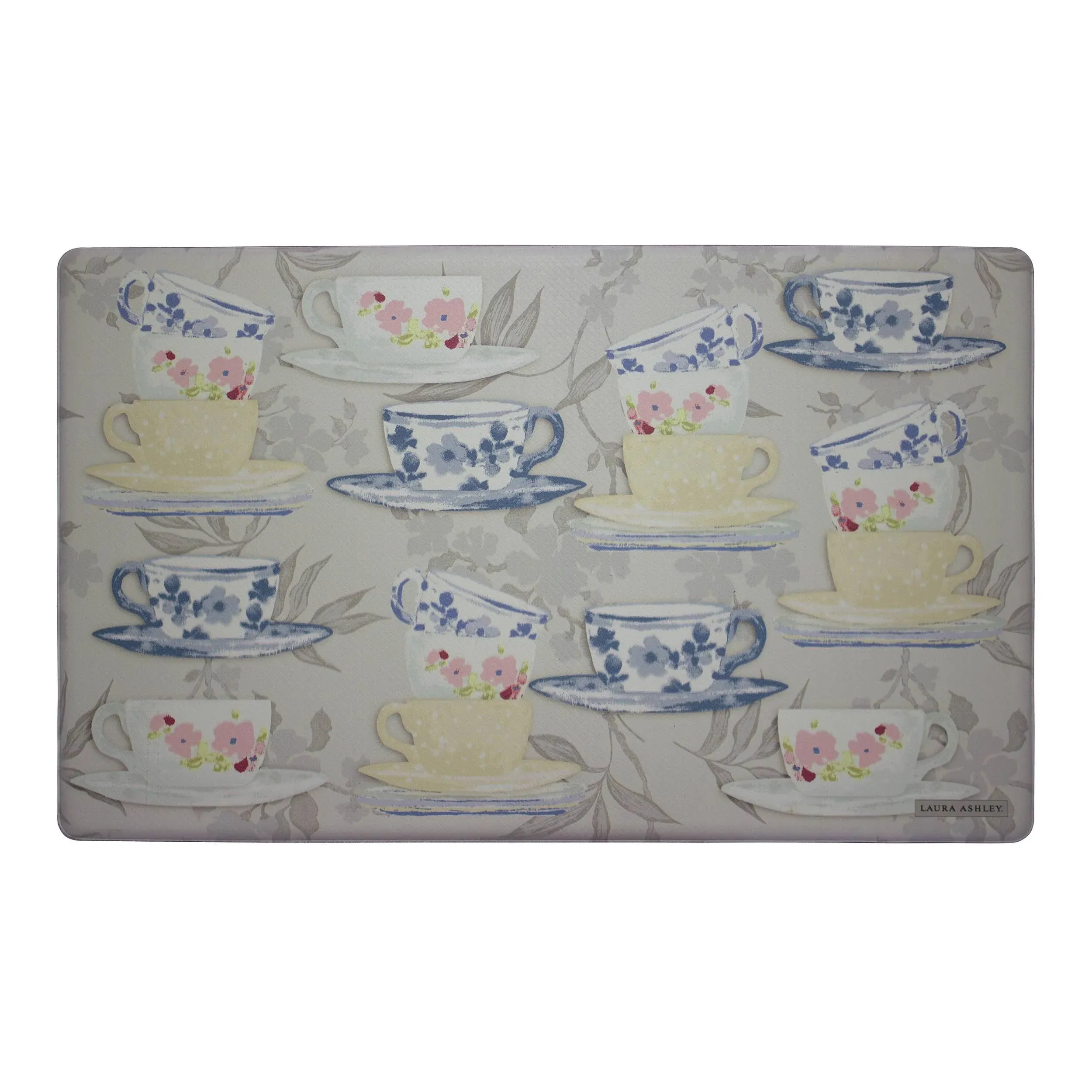 Laura Ashley Tea Party 20 in x 32 in Anti-Fatigue Kitchen Mat, Grey