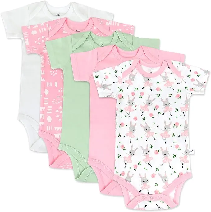 Honest Baby 5pk Tu-Tu Cute Short Sleeve Bodysuit - Pink 12M