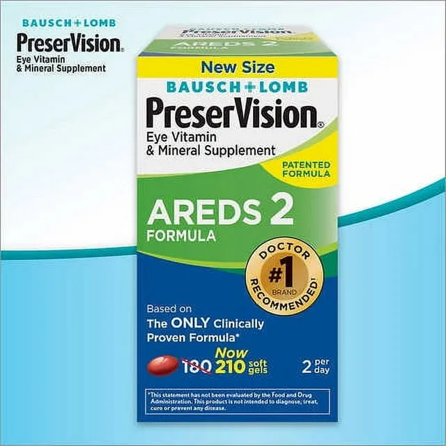 PreserVision Eye Vitamin and Mineral Supplement AREDS 2 Formula with Ocusorb, 210 Count Mini Soft Gels, 2 Per Day