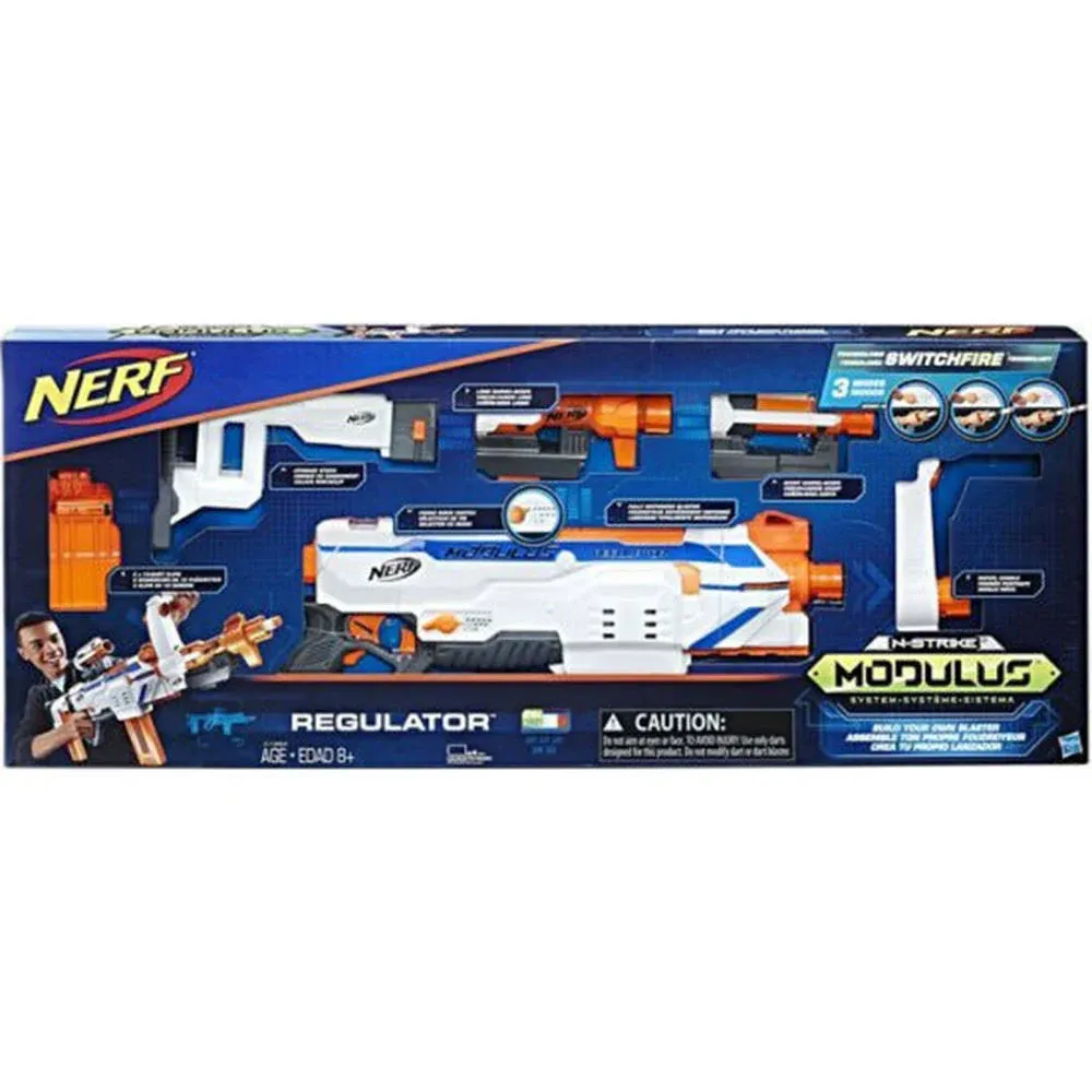 Nerf Modulus Regulator Fully Motorized Blaster, 3 Firing Modes, 2X 12-Dart Clips, 24 Nerf Elite Darts, Nerf Full Auto Blaster, Kids Outdoor Toys (Amazon Exclusive)