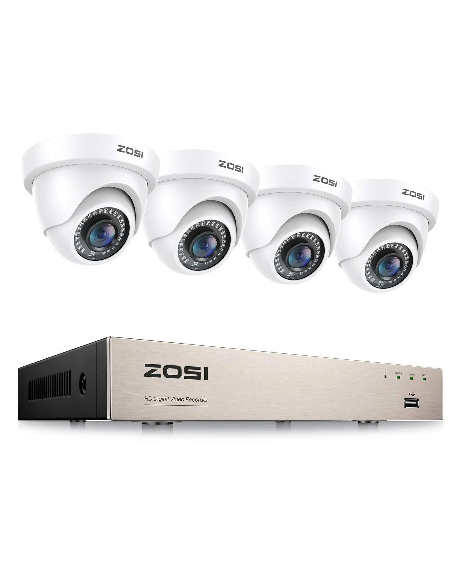 ZOSI 3K Lite 8CH H.265+ Home Security Camera System with AI Human/Vehicle Detection,Night Vision,5MP Lite 8 Channel CCTV DVR,4pcs 1080P 1920TVL 2MP Outdoor Indoor Surveillance Dome Cameras (No HDD)