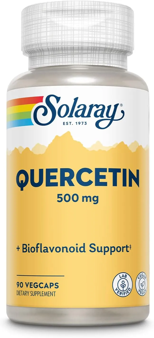 Solaray Quercetina 500 mg, apoya la función sinusal, respiratoria, inmunológica y niveles normales y saludables de ácido úrico, 90 cápsulas vegetales