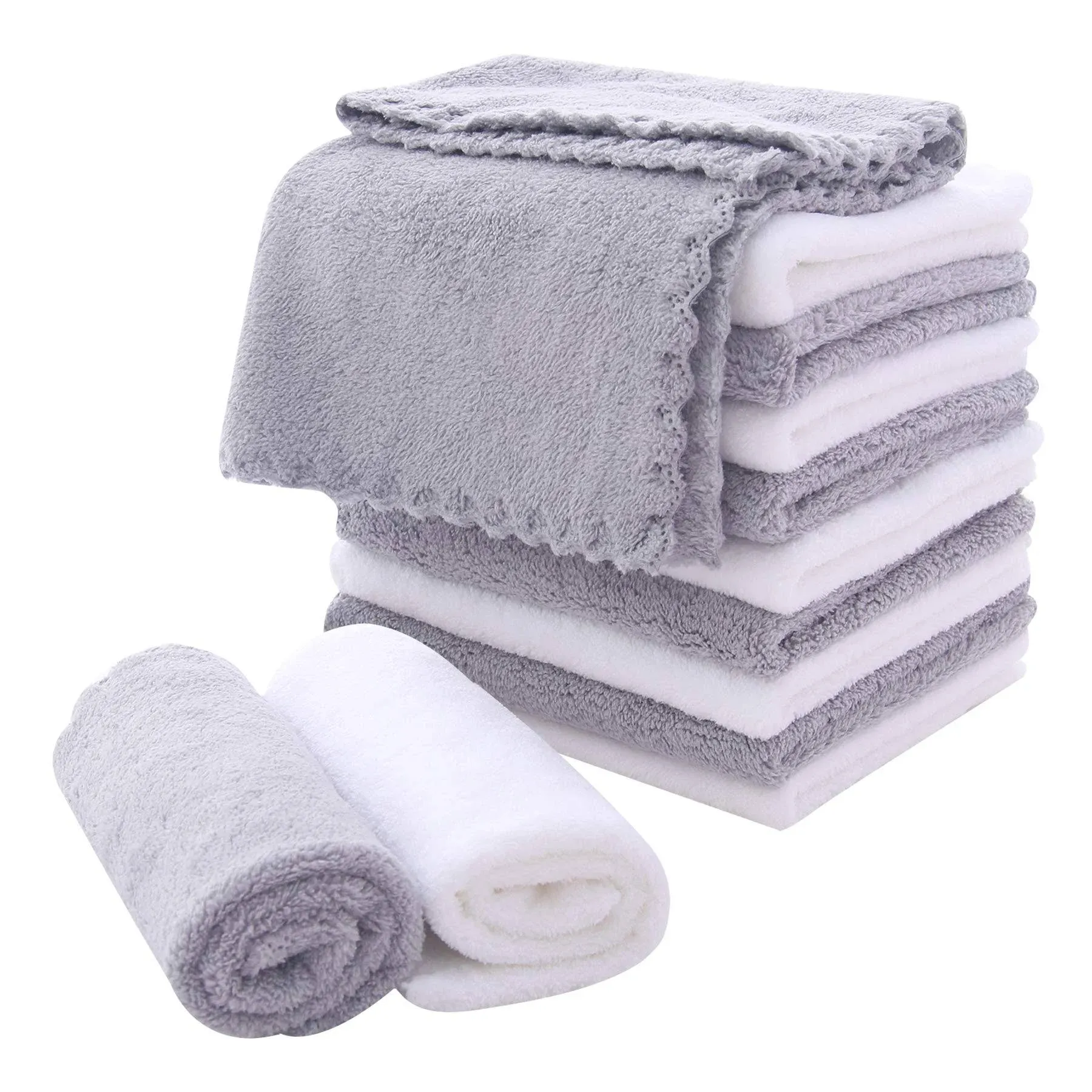 Microfiber Facial Cloths Fast Drying Washcloth 12 pack - Premium Soft Makeup Remover Cloths - Cream