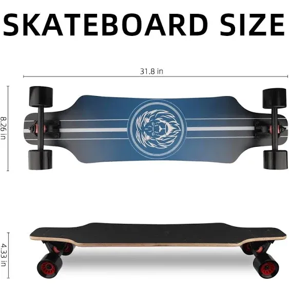 Longboard Skateboard for Beginners, 31 Inch Pro Complete Concave Cruiser Skate Boards with 8 Layer Maple Deck and ABEC-9 Bearing, T-Tool Included