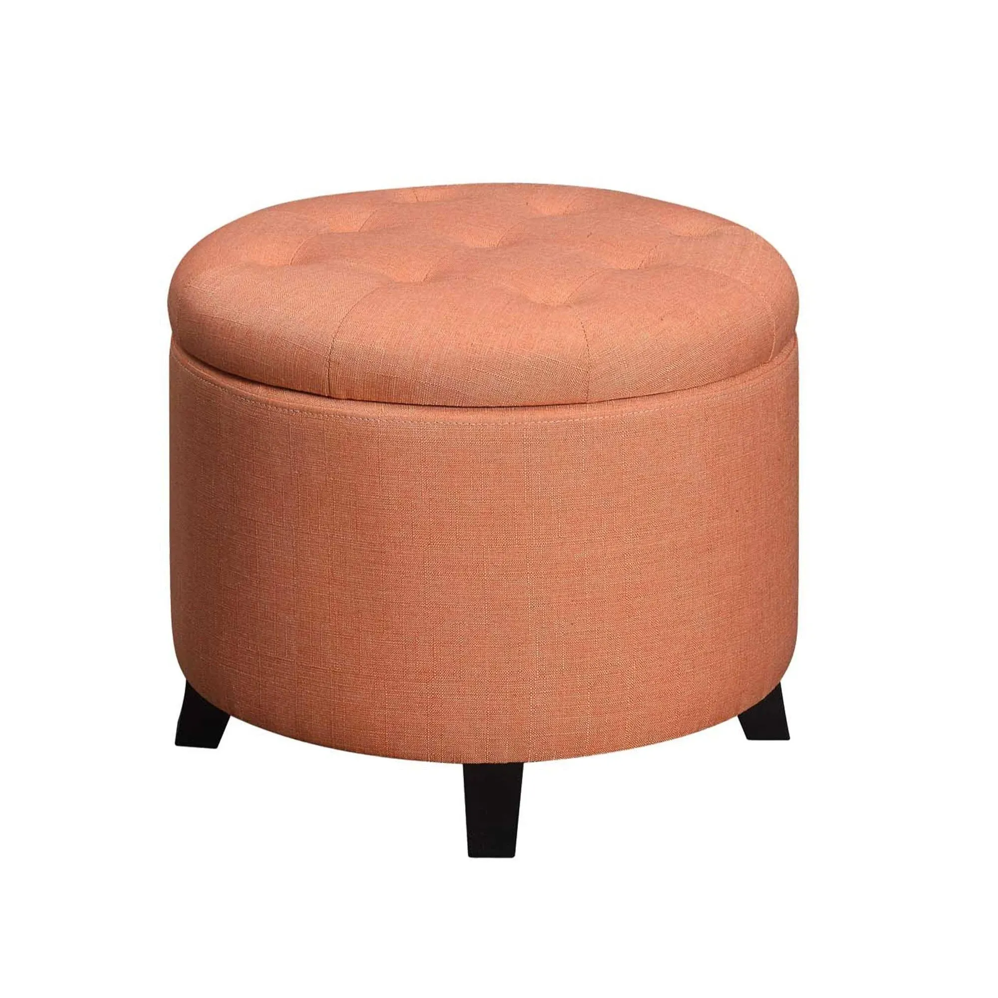 Designs4Comfort Round Ottoman in Coral Faux Linen - Convenience Concepts 163060FCA