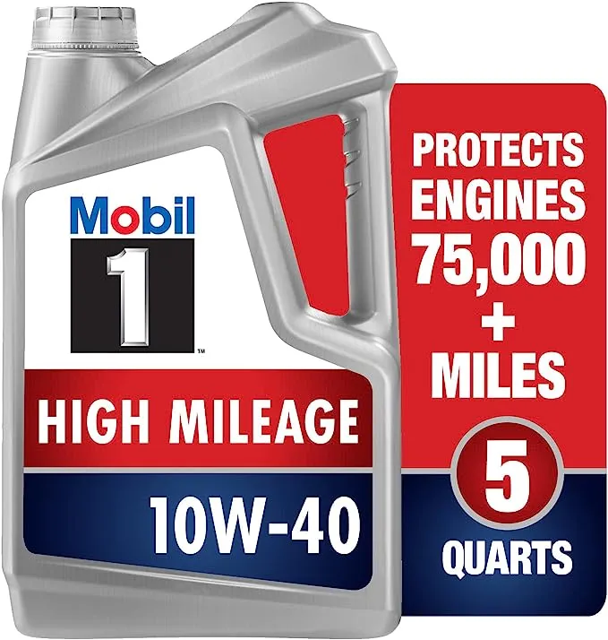 Mobil 1 High Mileage Full Synthetic Motor Oil 10W-40, 5 Quart, Gray