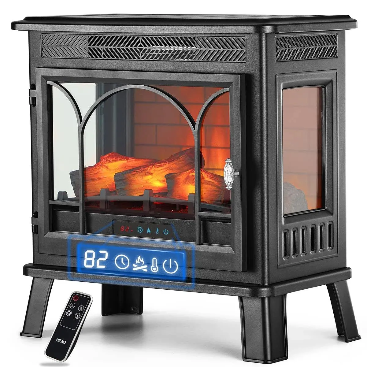 Heao 3D Infrared Electric Fireplace Stove with Visible Control Panel and Remote, Freestanding Portable Fireplace Heater, ETL Certified, Overheating