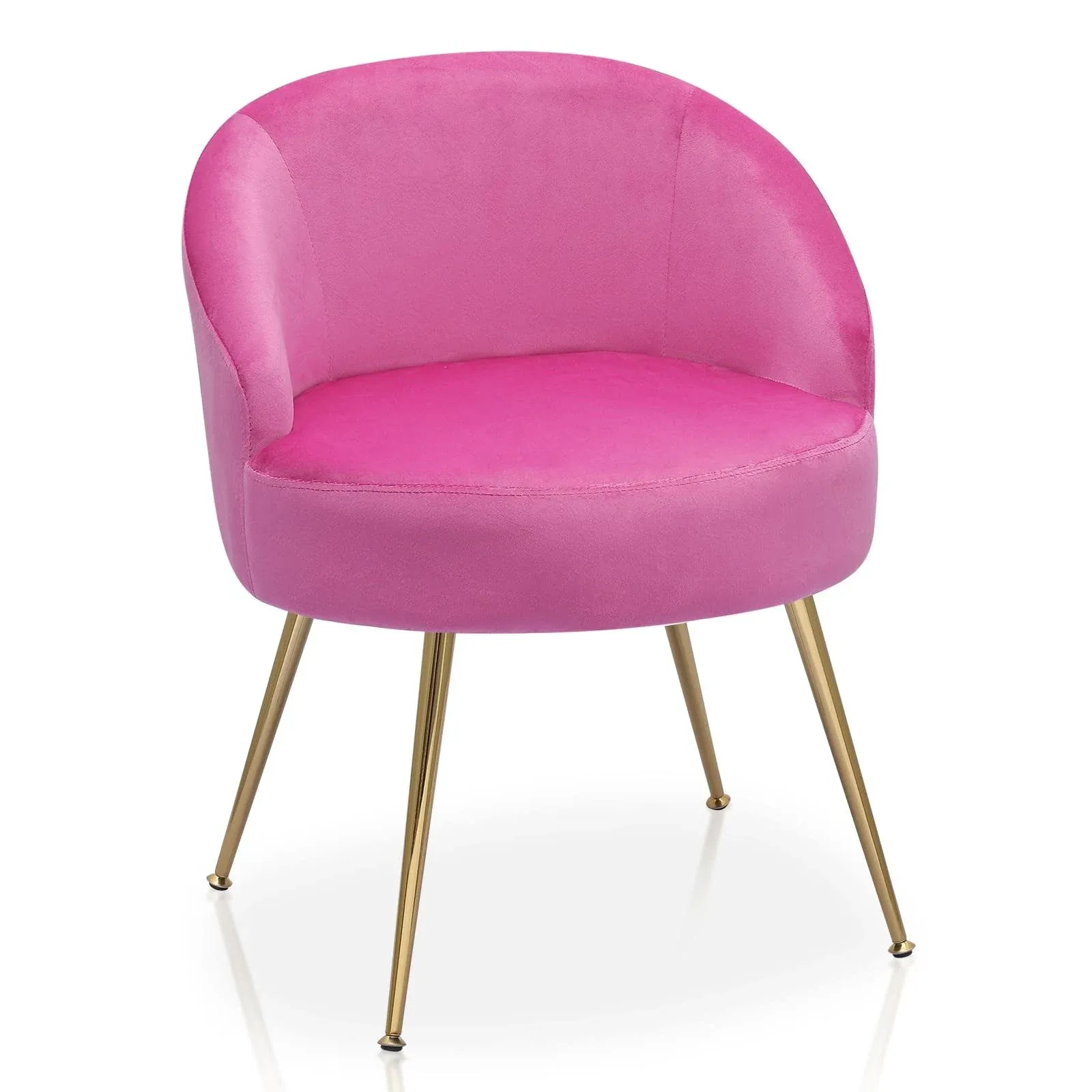 MoNiBloom Upholstered Velvet Accent Chair Girl's Pink Vanity Chair, Mid-Century Modern Barrel Chair w/Golden Metal Legs, Retro Leisure Reading Comfy Lounge Chair for Living Room Bedroom